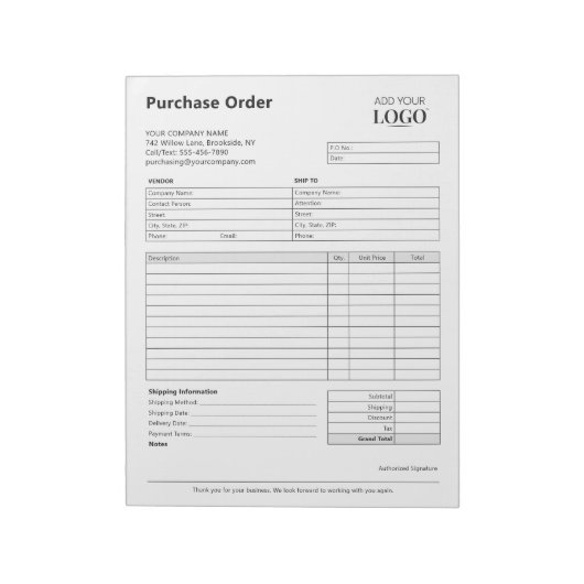 Aankooporderformulier | Bewerkbare Logo voor klein Notitieblok (Linkerzijde)