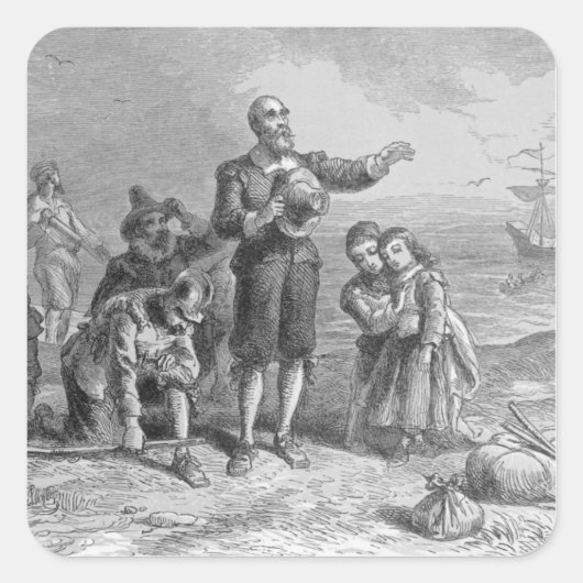 Aanlanding van de pelgrims, 1620 vierkante sticker (Voorkant)