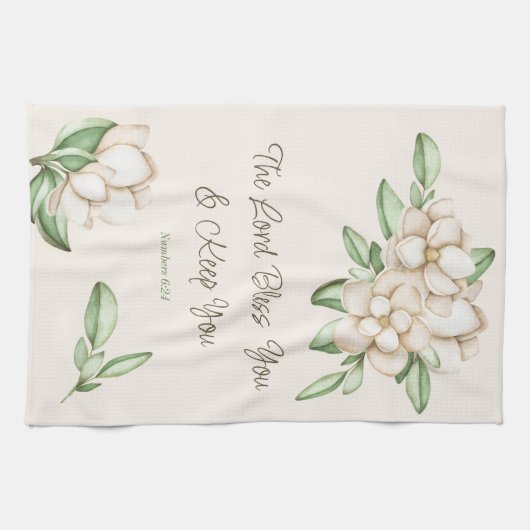 Aanmoedigend Bijbelvers Magnolia Waterverf Script Theedoek (Horizontaal)