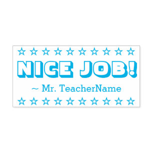 Aanmoedigend "LEUK WERK!" + Aangepaste leraarsnaam Zelfinktende Stempel