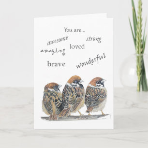 Aanmoedigende Ondersteunende Grappige Mus Vogel Kaart