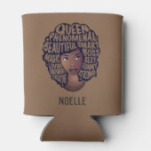 Aanmoedigende zwarte vrouw, bruin blikjeskoeler (Achterkant)