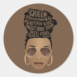 Aanmoedigende Zwarte Vrouwen, Natuurlijke Haarbroo Ronde Sticker