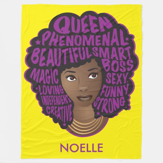 Aanmoedigende Zwarte Vrouwen, Paarse & Geel Fleece Deken (Voorkant)
