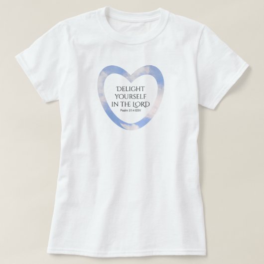 Aanmoediging en gebruik van lichtblauwe Bijbelverg T-shirt (Design voorkant)