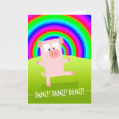 Aanmoediging Kaart met Pig Under Rainbow, Dans! (Voorkant)