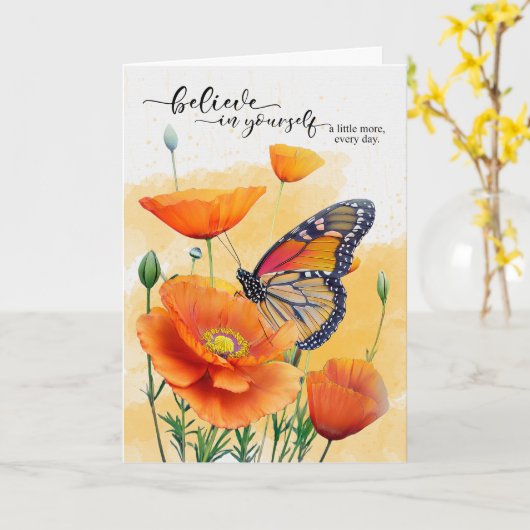 Aanmoediging Monarch Vlinder op Klaprozen Kaart (Gele Bloem)