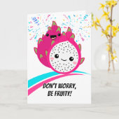 Aanmoediging Schattigee Dragon Fruit Cartoon Kaart (Gele Bloem)