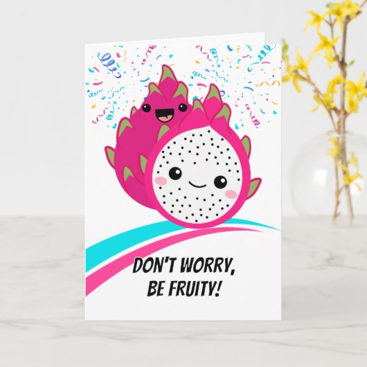 Aanmoediging Schattigee Dragon Fruit Cartoon Kaart (Gele Bloem)