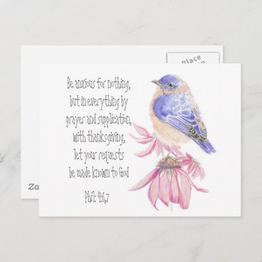 Aanmoediging, Schrift, Opgewekte Blauwe Vogel Briefkaart (Voorkant / Achterkant)