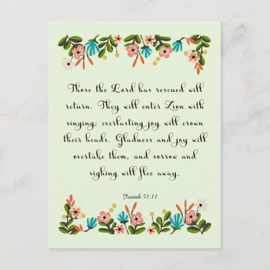 Aanmoediging van Bijbelverzen Kunst - Jesaja 51:11 Briefkaart (Voorkant)