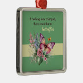 Aanmoediging Vlinder en bloemen op groen Metalen Ornament (Rechts)