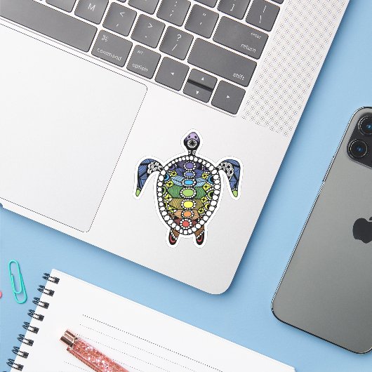Aanmoediging voor schildpadden sticker (Laptop met iPhone)