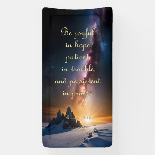 Aanmoedigingsbanner - Romeinen 12:12 Spandoek (Verticaal)