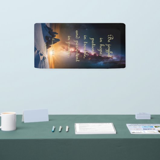 Aanmoedigingsbanner - Romeinen 12:12 Spandoek (Beurs)