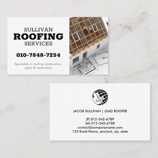 Aannemer dakbedekking constructie visitekaartje (Voorkant / Achterkant)
