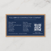 Aannemer Navy Blue Zilver Hout QR Code Visitekaartje (Achterkant)