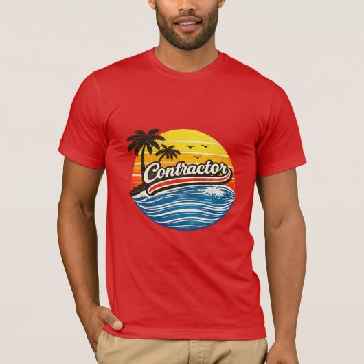 Aannemer Retro Zonsondergang Design T-shirt (Voorkant)