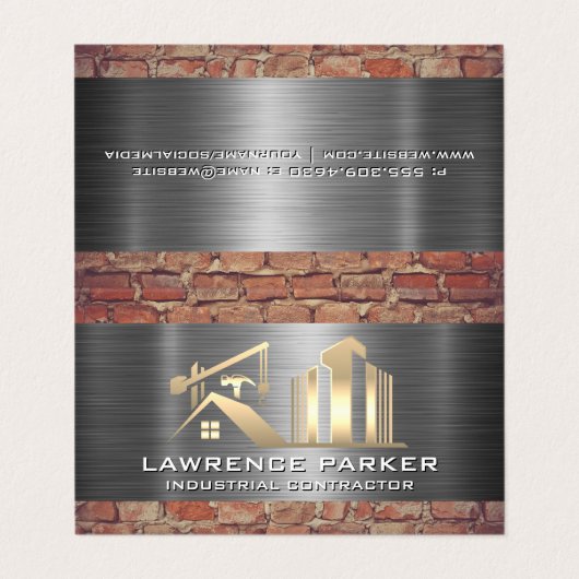 Aannemer | Stalen Baksteen | Bouwplaats Visitekaartje (Buitenkant ongevouwen)