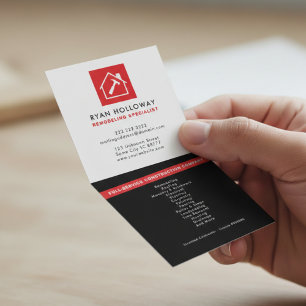 Aannemer Verbouwingsspecialist Zwart Wit Rood Vierkante Visitekaartje