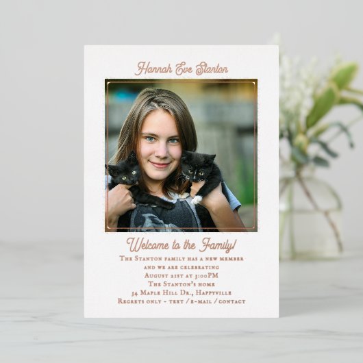 Aanneming Ouder Roos Gold Foil uitnodiging (Staand Voorkant)