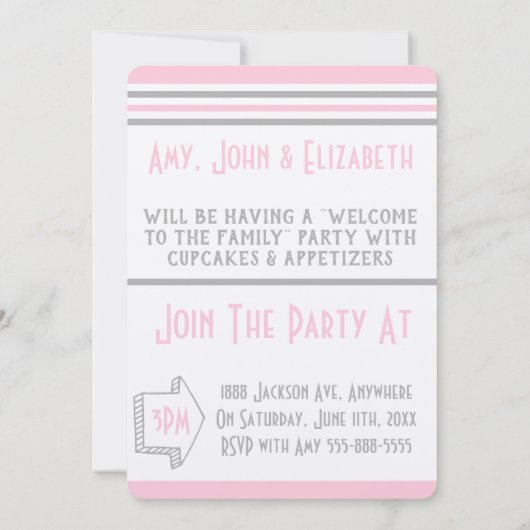 Aanneming Partij Moderne Roze & Grijze Stripes Kaart (Achterkant)