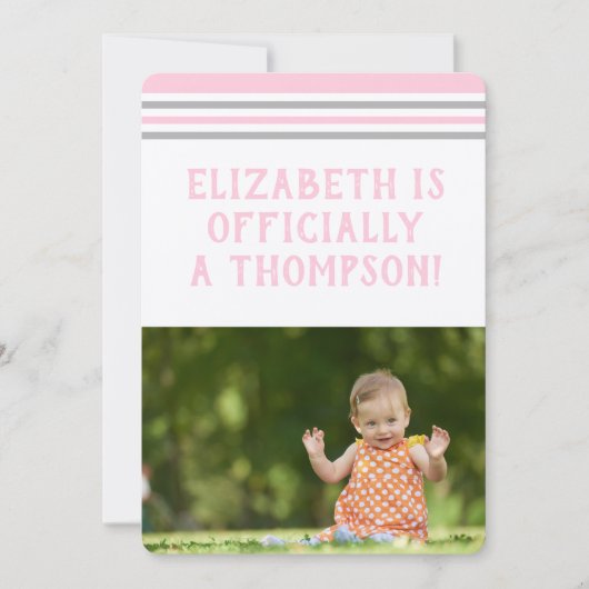 Aanneming Partij Moderne Roze & Grijze Stripes Kaart (Voorkant)