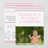 Aanneming Partij Moderne Roze & Grijze Stripes Kaart (Voorkant / Achterkant)