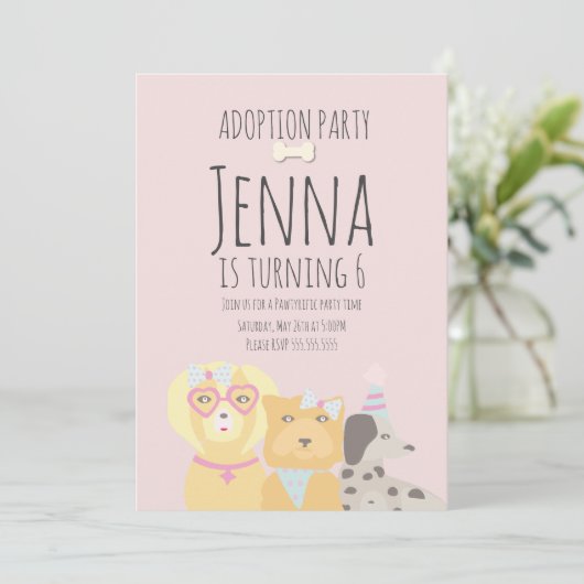 Aanneming Pet Dog Puppy Birthday Party Kaart (Staand voorkant)