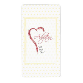 Aanneming, religieuze, gele Stippen met rood hart Etiket