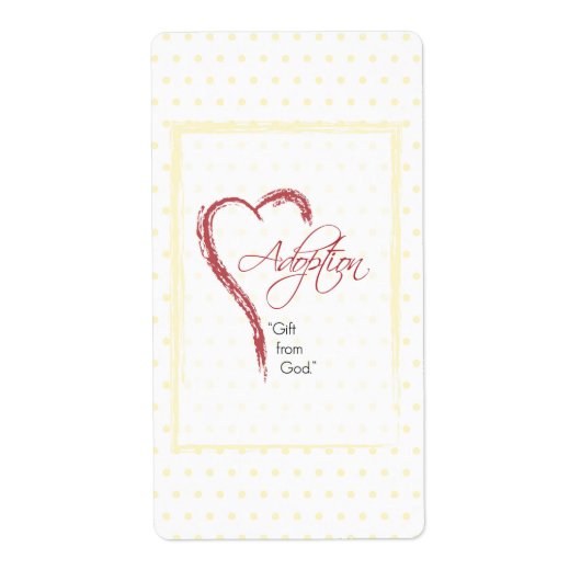 Aanneming, religieuze, gele Stippen met rood hart Etiket (Voorkant)