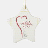 Aanneming, religieuze, gele Stippen met rood hart Keramisch Ornament (Rechts)