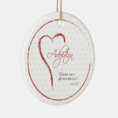 Aanneming, religieuze, gele Stippen met rood hart Keramisch Ornament (Rechts)