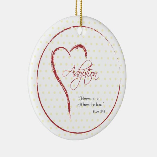 Aanneming, religieuze, gele Stippen met rood hart Keramisch Ornament (Rechts)