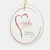 Aanneming, religieuze, gele Stippen met rood hart Keramisch Ornament (Links)