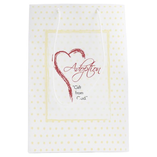 Aanneming, religieuze, gele Stippen met rood hart Medium Cadeauzakje (Voorkant)