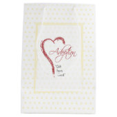 Aanneming, religieuze, gele Stippen met rood hart Medium Cadeauzakje (Achterkant)