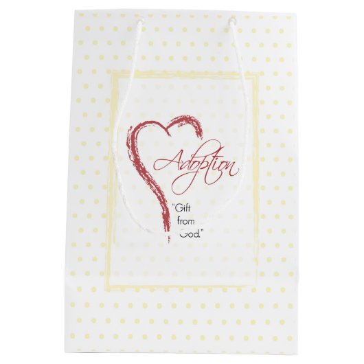 Aanneming, religieuze, gele Stippen met rood hart Medium Cadeauzakje (Achterkant)