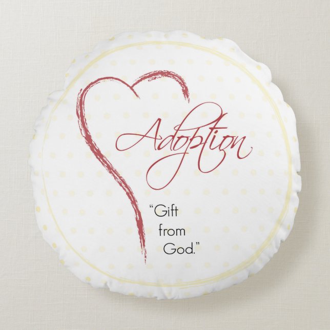 Aanneming, religieuze, gele Stippen met rood hart Rond Kussen (Voorkant)