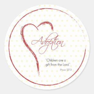Aanneming, religieuze, gele Stippen met rood hart Ronde Sticker