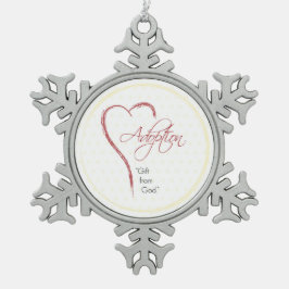 Aanneming, religieuze, gele Stippen met rood hart Tin Sneeuwvlok Ornament