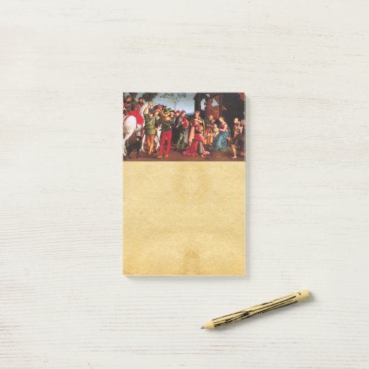 AANNEMING VAN HET MAGI NATIVITEITSPARCHMENT POST-IT® NOTES (Op bureau)