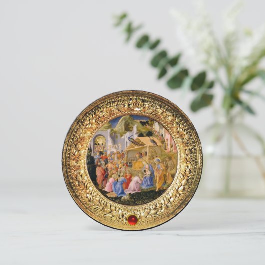 AANNEMING VAN MAGI Fra Angelico, Gemstone, Kerstmi Kaart (Staand voorkant)