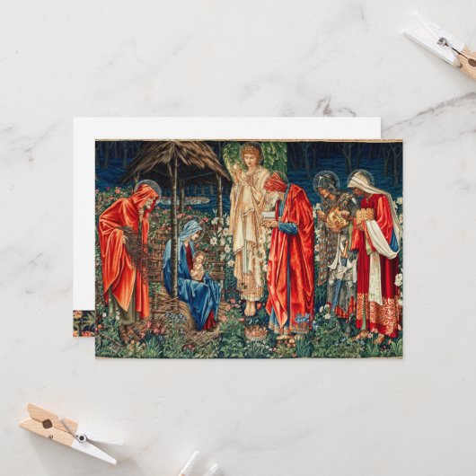 AANNEMING VAN MAGI Morris, Burne-Jones Kerstmis Kaart (Voorkant / Achterkant in situ)