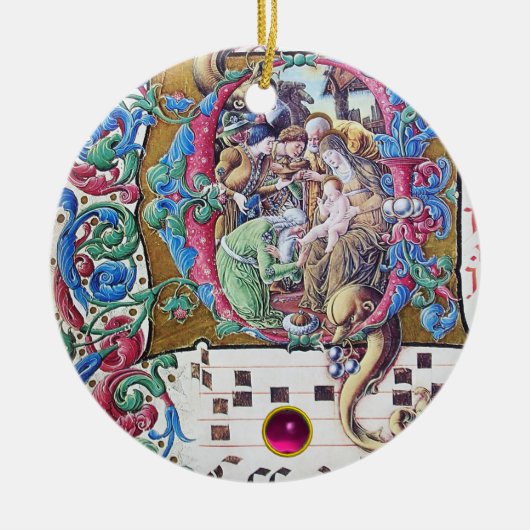 AANNEMING VAN MAGI,NATIVITEITSMONOGRAM MET DOLFINE KERAMISCH ORNAMENT (Voorkant)