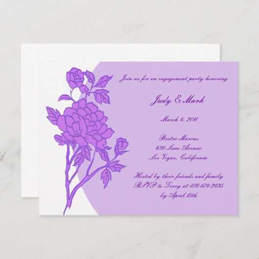 Aannodiging Paarse Flower Custom Engagement Party Kaart (Voorkant / Achterkant)