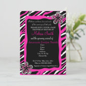 Aannodiging tot Baby shower Zebra Print - Hot Pink Kaart (Staand voorkant)