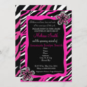 Aannodiging tot Baby shower Zebra Print - Hot Pink Kaart (Voorkant / Achterkant)