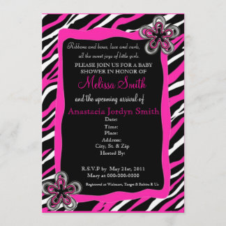 Aannodiging tot Baby shower Zebra Print - Hot Pink Kaart