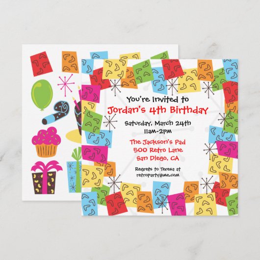 Aannodiging van de Birthday-partij van de halverwe Kaart (Voorkant / Achterkant)